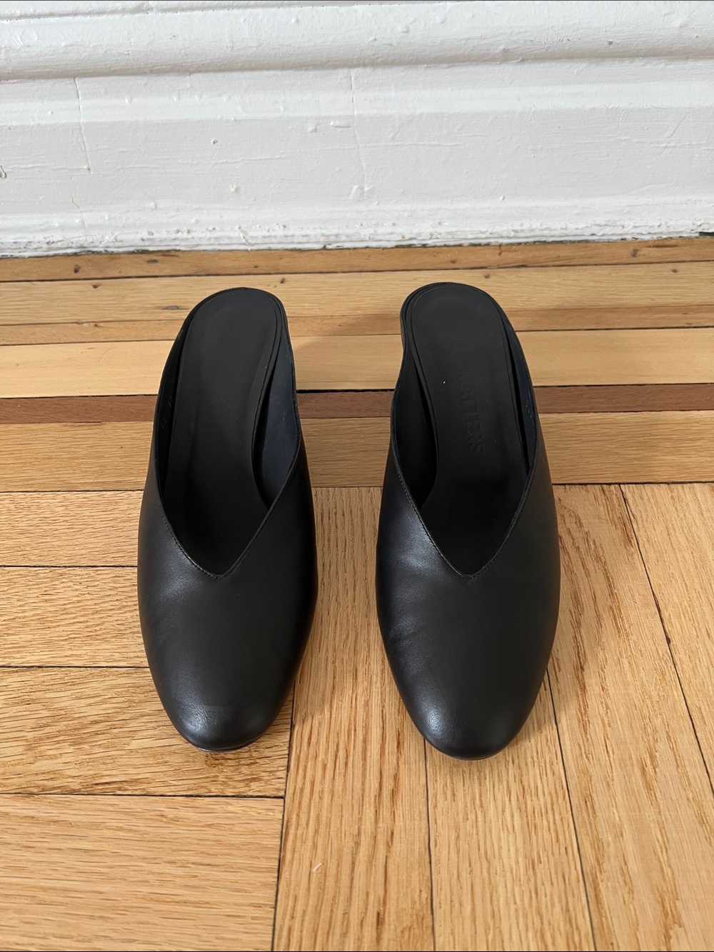 Gray Matters Black Leather Mule Slides
